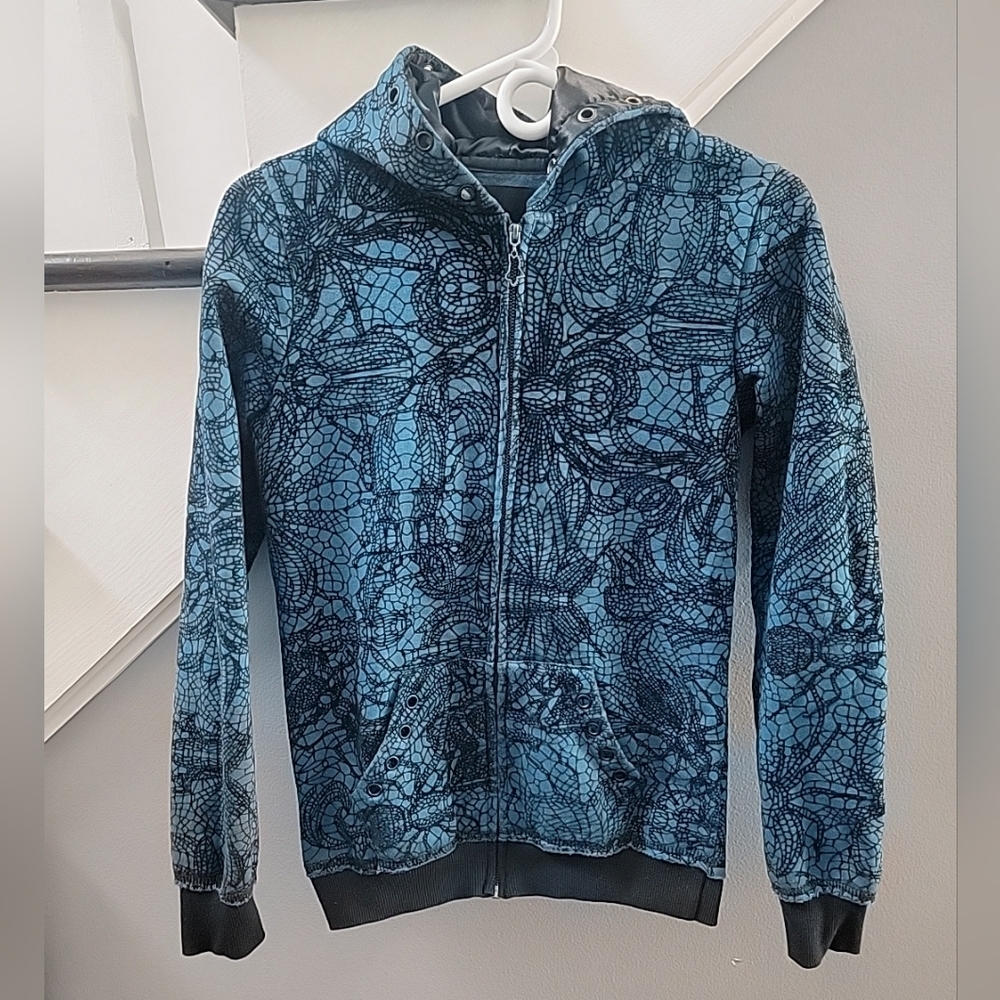 VTG Y2K Fox Racing Jacket Full Zip Hoodie Blue Size Medium Women Velvet